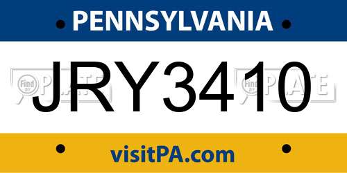 JRY3410 Pennsylvania License Plate