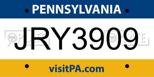 JRY3909 Pennsylvania License Plate