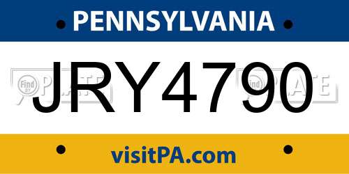 JRY4790 Pennsylvania License Plate