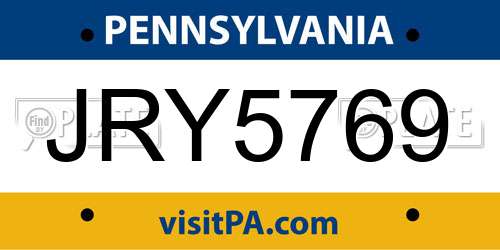 JRY5769 Pennsylvania License Plate