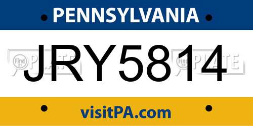 JRY5814 Pennsylvania License Plate
