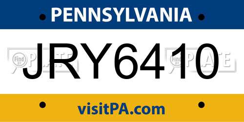 JRY6410 Pennsylvania License Plate