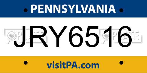 JRY6516 Pennsylvania License Plate