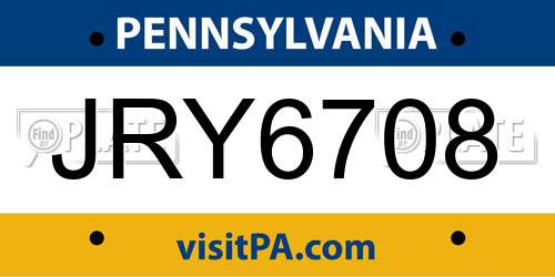 JRY6708 Pennsylvania License Plate