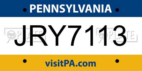 JRY7113 Pennsylvania License Plate
