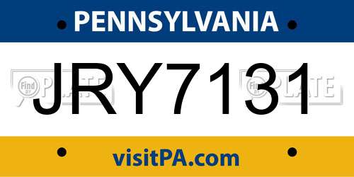 JRY7131 Pennsylvania License Plate