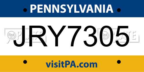 JRY7305 Pennsylvania License Plate