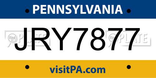 JRY7877 Pennsylvania License Plate