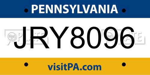 JRY8096 Pennsylvania License Plate