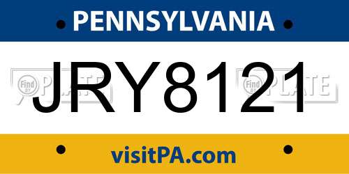 JRY8121 Pennsylvania License Plate