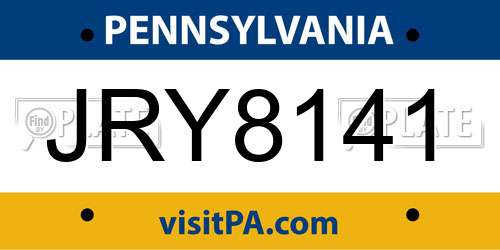 JRY8141 Pennsylvania License Plate