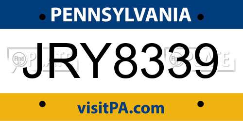 JRY8339 Pennsylvania License Plate