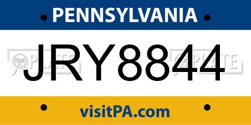 JRY8844 Pennsylvania License Plate