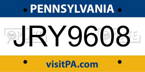 JRY9608 Pennsylvania License Plate