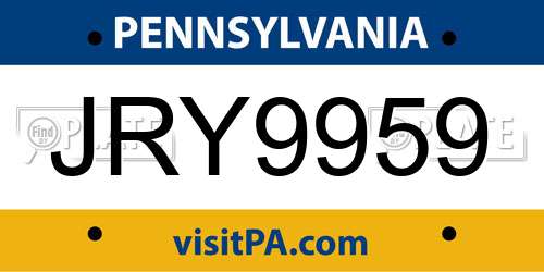 JRY9959 Pennsylvania License Plate