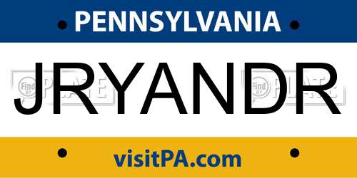 JRYANDR Pennsylvania License Plate