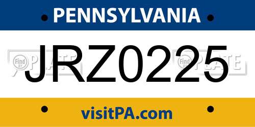 JRZ0225 Pennsylvania License Plate