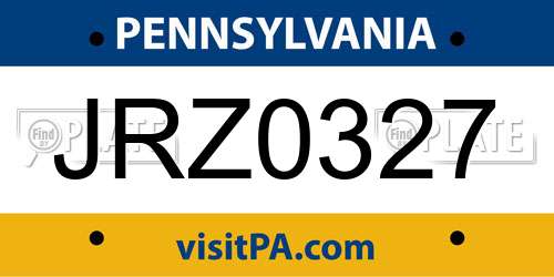 JRZ0327 Pennsylvania License Plate
