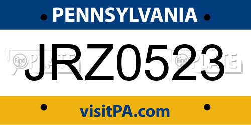 JRZ0523 Pennsylvania License Plate