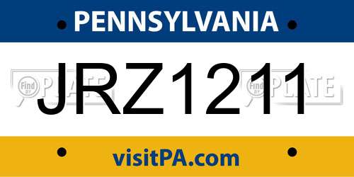 JRZ1211 Pennsylvania License Plate