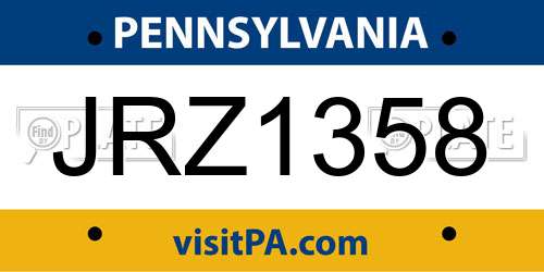 JRZ1358 Pennsylvania License Plate