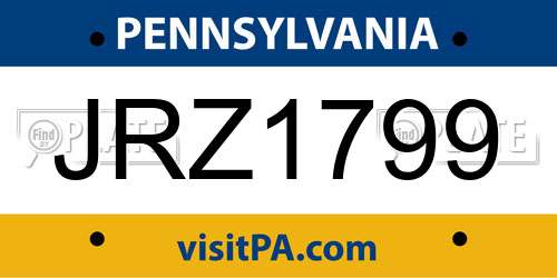 JRZ1799 Pennsylvania License Plate