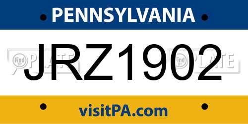 JRZ1902 Pennsylvania License Plate