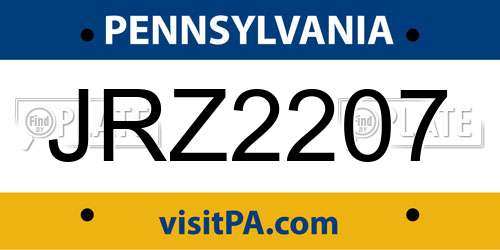 JRZ2207 Pennsylvania License Plate