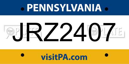 JRZ2407 Pennsylvania License Plate