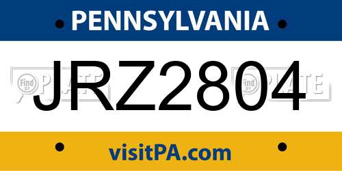 JRZ2804 Pennsylvania License Plate