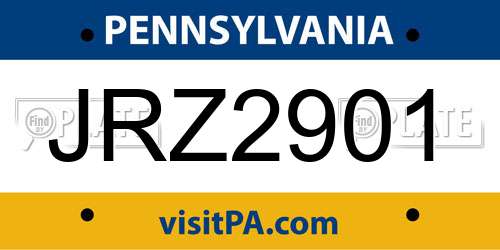 JRZ2901 Pennsylvania License Plate