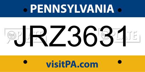 JRZ3631 Pennsylvania License Plate