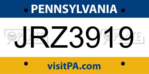 JRZ3919 Pennsylvania License Plate