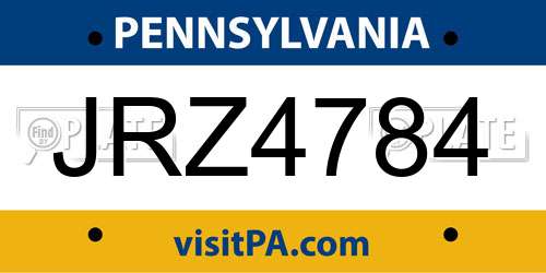 JRZ4784 Pennsylvania License Plate