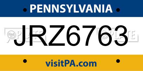JRZ6763 Pennsylvania License Plate