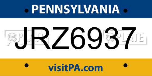 JRZ6937 Pennsylvania License Plate