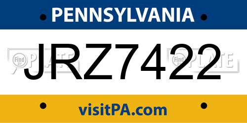 JRZ7422 Pennsylvania License Plate