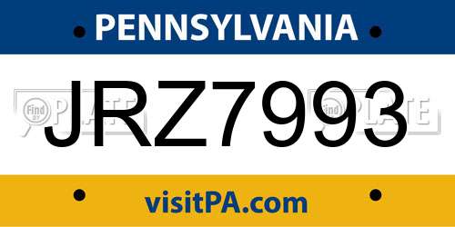 JRZ7993 Pennsylvania License Plate