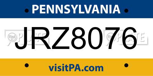 JRZ8076 Pennsylvania License Plate
