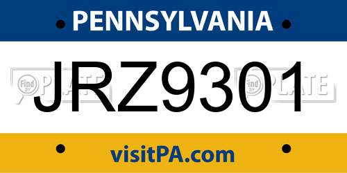 JRZ9301 Pennsylvania License Plate