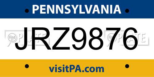 JRZ9876 Pennsylvania License Plate