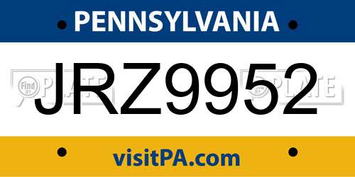 JRZ9952 Pennsylvania License Plate