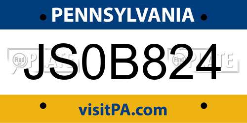 JS0B824 Pennsylvania License Plate