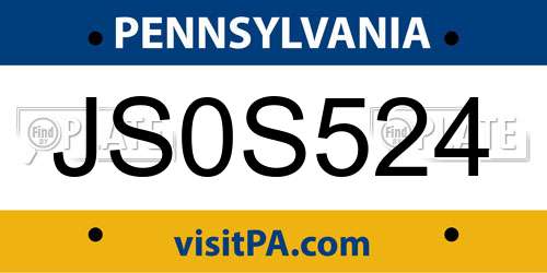 JS0S524 Pennsylvania License Plate