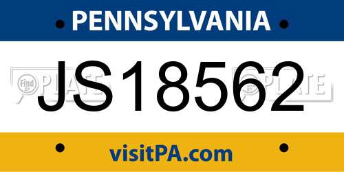 JS18562 Pennsylvania License Plate