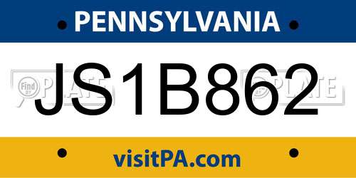 JS1B862 Pennsylvania License Plate