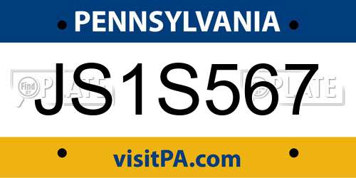 JS1S567 Pennsylvania License Plate