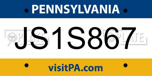 JS1S867 Pennsylvania License Plate