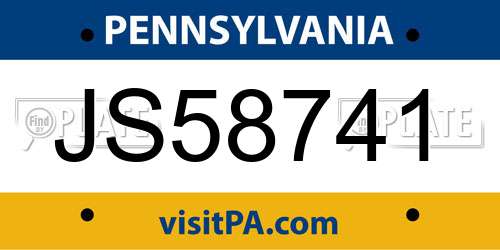JS58741 Pennsylvania License Plate