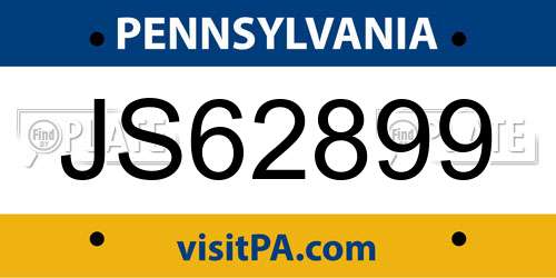 JS62899 Pennsylvania License Plate